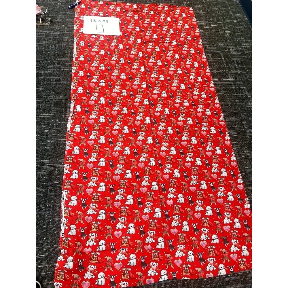 Valentine Love Pups on Red Quilting Fabric by Patti Reed, Dogs with Gold Accents